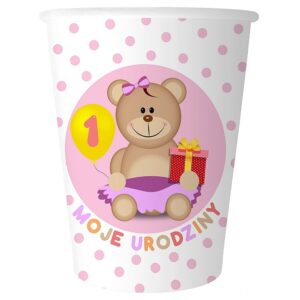 Kubeczki papierowe 1 urodziny roczek 6 sztuk