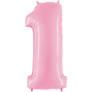 Balon foliowy cyfra 1, kolor jasny różowy, 102 cm