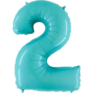 Balon foliowy cyfra 2, kolor jasny niebieski, 102 cm