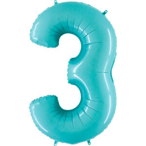 Balon foliowy cyfra 3, kolor jasny niebieski, 102 cm