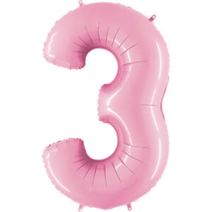 Balon foliowy cyfra 3, kolor jasny różowy, 102 cm