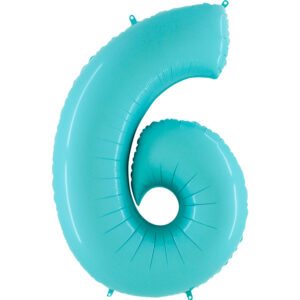 Balon foliowy cyfra 6, kolor jasny niebieski, 102 cm