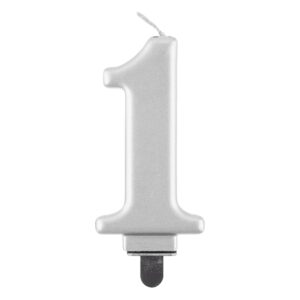 Świeczka cyfra 1 srebrna metaliczna 9 cm