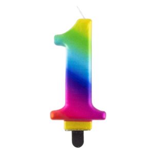 Świeczka cyfra 1 tęczowa metaliczna 9 cm
