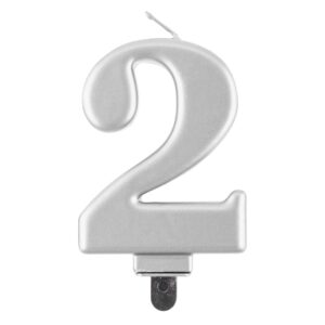 Świeczka cyfra 2 srebrna metaliczna 9 cm