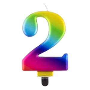 Świeczka cyfra 2 tęczowa metaliczna 9 cm