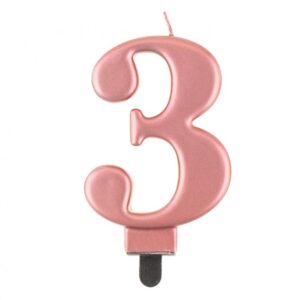 Świeczka cyfra 3 złoto różowa metaliczna 9 cm