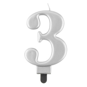 Świeczka cyfra 3 srebrna metaliczna 9 cm