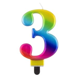 Świeczka cyfra 3 tęczowa metaliczna 9 cm