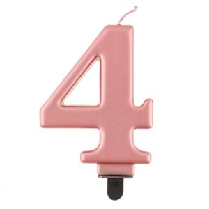 Świeczka cyfra 4 złoto różowa metaliczna 9 cm