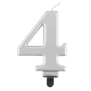 Świeczka cyfra 4 srebrna metaliczna 9 cm