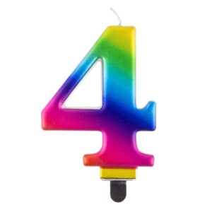 Świeczka cyfra 4 tęczowa metaliczna 9 cm