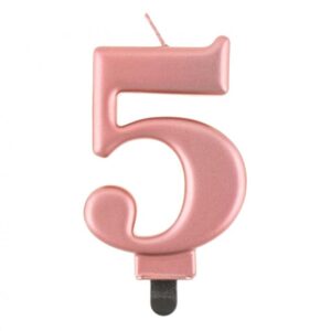Świeczka cyfra 5 złoto różowa metaliczna 9 cm