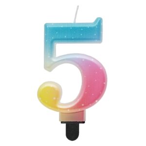 Świeczka cyfra 5 tęczowa metaliczna 9 cm