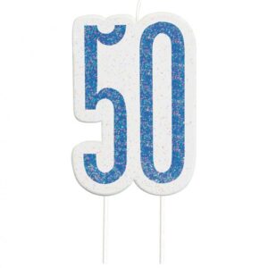 Świeczka 50 niebieska gliterowa