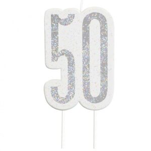Świeczka 50 srebrna gliterowa