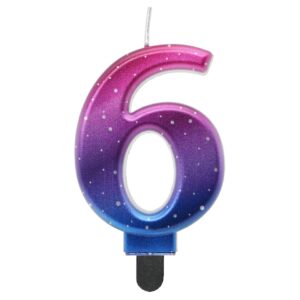 Świeczka cyfra 6 kosmos metaliczna 9 cm