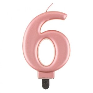 Świeczka cyfra 6 złoto różowa metaliczna 9 cm