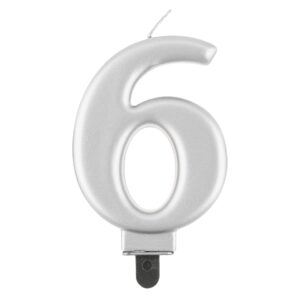 Świeczka cyfra 6 srebrna metaliczna 9 cm