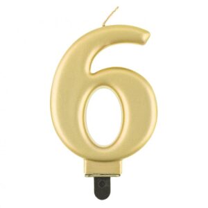 Świeczka cyfra 6 złota metaliczna 9 cm