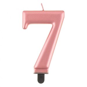 Świeczka cyfra 7 złoto różowa metaliczna 9 cm