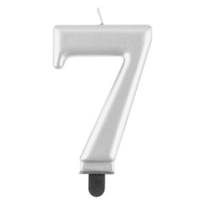 Świeczka cyfra 7 srebrna metaliczna 9 cm