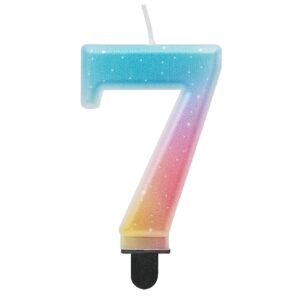 Świeczka cyfra 7 tęczowa metaliczna 9 cm