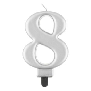 Świeczka cyfra 8 srebrna metaliczna 9 cm