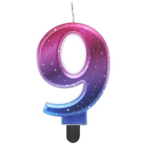 Świeczka cyfra 9 kosmos metaliczna 9 cm