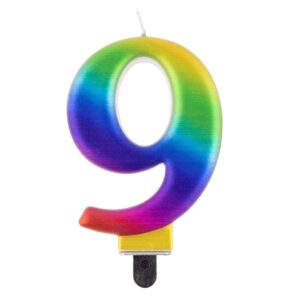 Świeczka cyfra 9 tęczowa metaliczna 9 cm