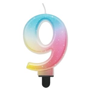Świeczka cyfra 9 tęczowa metaliczna 9 cm