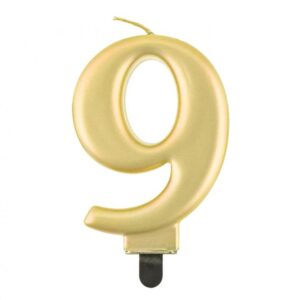 Świeczka cyfra 9 złota metaliczna 9 cm